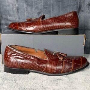 Stacy Adams Mens 12M Genuine Snake Leather Tassel Loafers Cognac Brown 23121-03